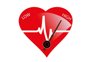 Heart Icon with an arrow leaning towards the high blood pressure side